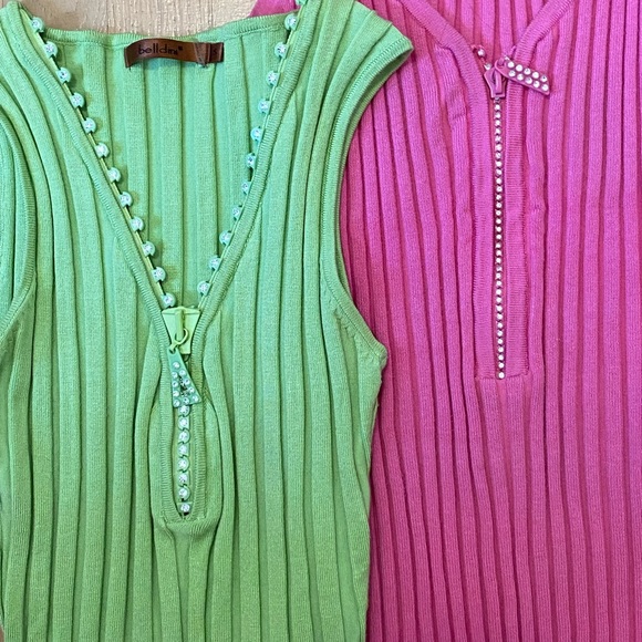 Y2K Zip Up Rib Knit Tank Tops - Picture 2 of 2